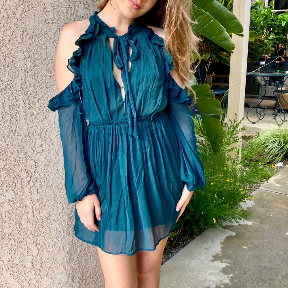 You and I Sleeveless Cold Shoulder Ruffle Dress